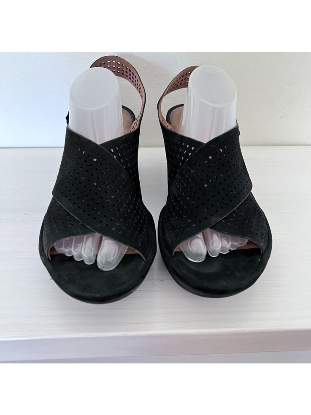 Clarks Artisan Clarene Award Sandals 8M Black Nubuck Wedge Slingback Adjustable - Picture 2 of 12